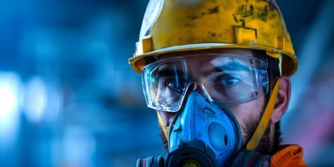 Fototapeta premium Construction worker equipped with safety gear ready for work. Concept Safety gear, Construction worker, PPE, Work equipment, Job readiness