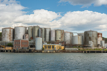 Industrial site containing a lot of tanks for storing chemicals.