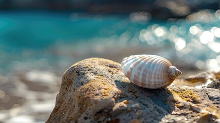 Shell on rock seashore summer holiday setting