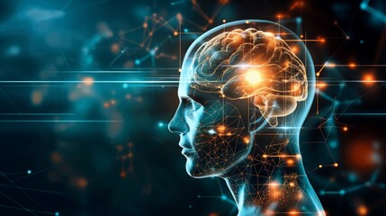 Futuristic Neural Network Visualization with Glowing Brain