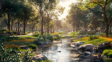 Obraz premium river flowing through an amazing jungle surrounded by lush greenery and vibrant wildlife in a serene natural landscape