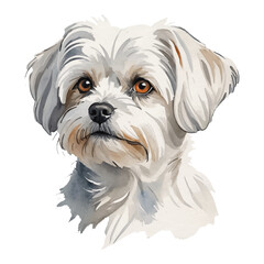 White Maltese Dog Hand Drawn Watercolor Painting Illustration