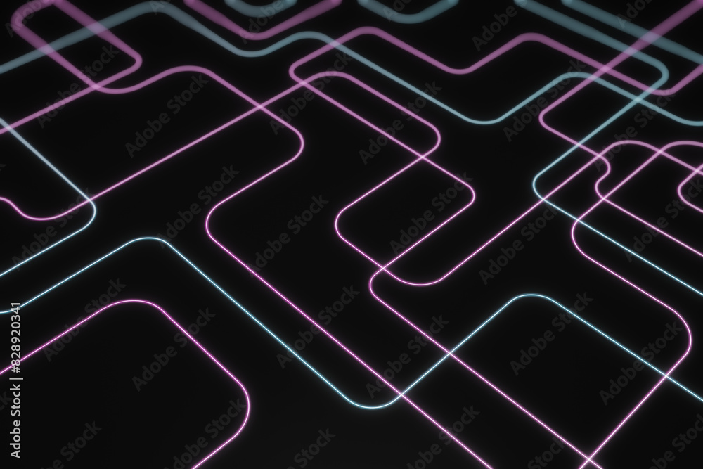 Poster Abstract dark digital background with lines. Technology and landing page concept. 3D Rendering.