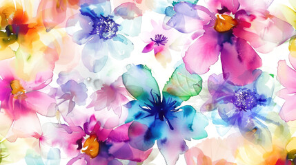 colorful flowers in water color isolated on white or transparent png