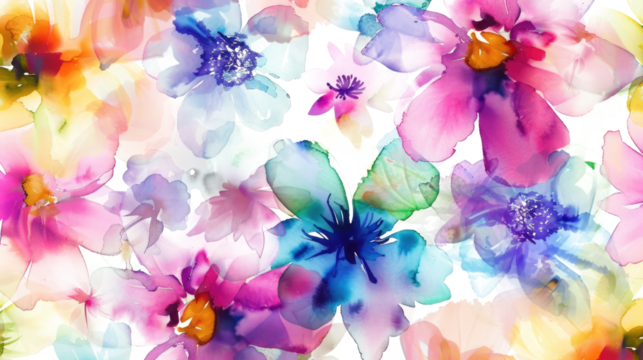 colorful flowers in water color isolated on white or transparent png