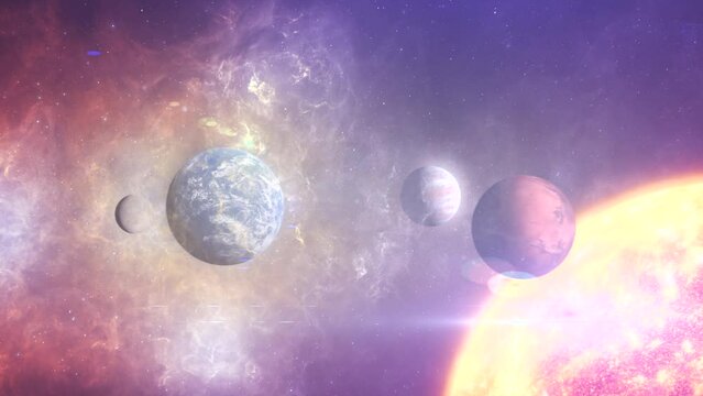 Solar System with eight planets, large sun and asteroid fields
3d rendering of our solar system and asteroid fields, 4K, 2024
