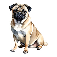 Obraz premium Pug Dog Puppy Hand Drawn Watercolor Painting Illustration