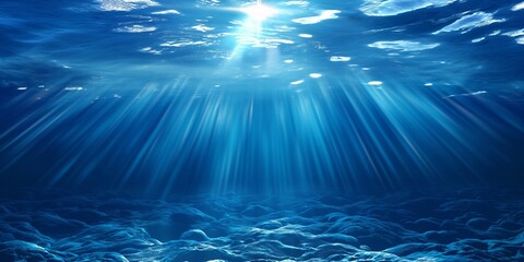 The mesmerizing view of sunlight streaming through the crystal-clear waters of the deep ocean