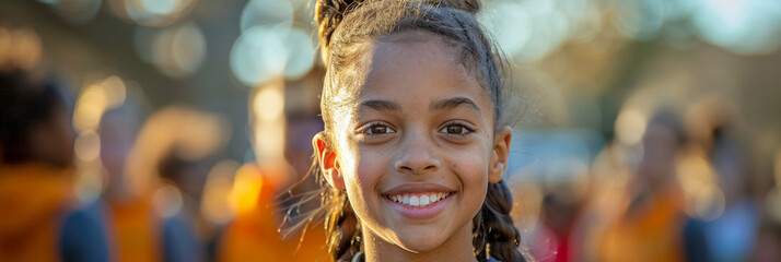 Cute African toddler girl playing outside, cheerful and happy with a joyful smile.