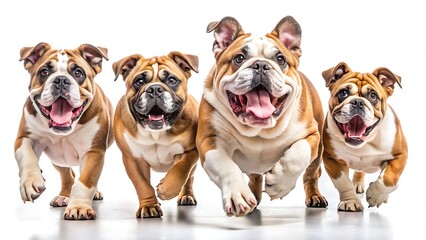 Obraz premium Set Of bulldogs Jumping Happily, Set Of Dog Isolated On White Background, Dog Jump 