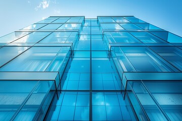 A contemporary commercial office building features a sleek glass facade reflecting the urban landscape.