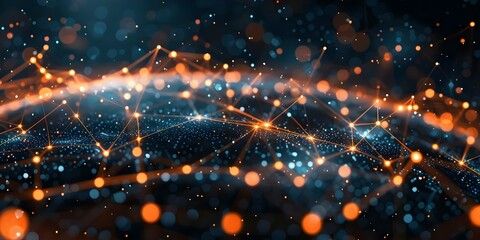 Fototapeta premium Global tech network connecting data cyber planet with glowing interconnections. Concept Tech Innovation, Global Connections, Data Cyber Planet, Glowing Interconnections, Network Communication