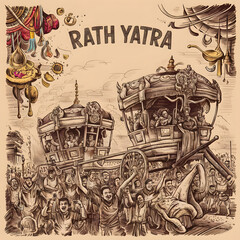 Illustration of Lord Jagannath Rath Yatra: Festival Celebration Background. Generative AI
