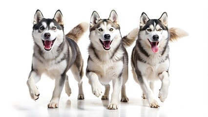 Obraz premium Set Of Siberian Husky Dogs Jumping Happily, Set Of Dog Isolated On White Background, Dog Jump 
