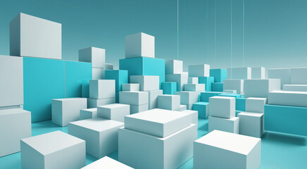 Obraz premium blue and white boxes concept art, abstract art