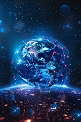 Modern Technology Concept: Global world network and telecommunication on earth cryptocurrency and blockchain, Communication technology for internet business.