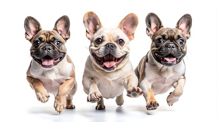 Fototapeta premium Set Of French bulldogs Jumping Happily, Set Of Dog Isolated On White Background, Dog Jump 