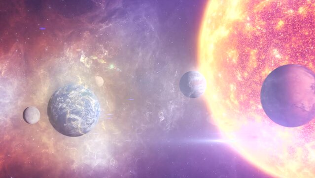 Solar System with eight planets, large sun and asteroid fields
3d rendering of our solar system and asteroid fields, 4K, 2024
