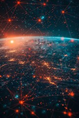 Fototapeta premium Modern Technology Concept: Global world network and telecommunication on earth cryptocurrency and blockchain, Communication technology for internet business.