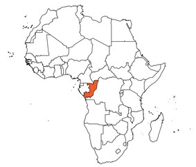 Outline of the map of the Congo with other countries of the continent of Africa