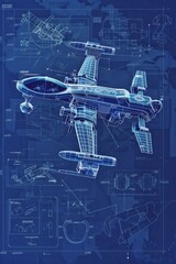 A blueprint illustration of a combat drone, its components overlaid with philosophical text on warfare