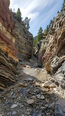 Obraz premium A canyon carved by a river over millennia, layers of colorful rock exposed