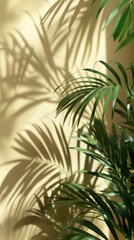 A plant is casting a shadow on a light cream wall, creating a striking visual contrast