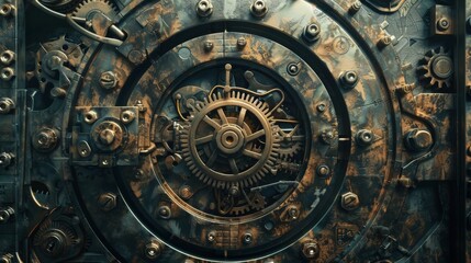 An intricate, clockwork-inspired lock mechanism, interlocking gears and coded symbols representing the complexities of encryption, photorealistic