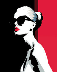 Portrait of beautiful woman in black sunglasses