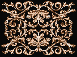 decorated brown swirls and curls on black background