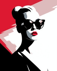 Fashion portrait of a model girl in wearing sunglasses vector illusion