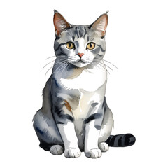 Fototapeta premium Moggie Cat Hand Drawn Watercolor Painting Illustration