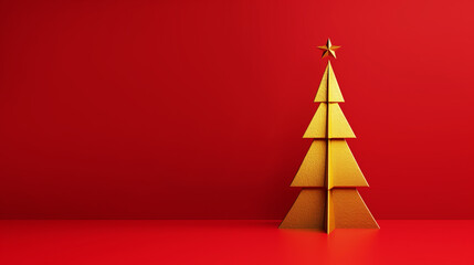 christmas decorative 3d golden tree on a red background