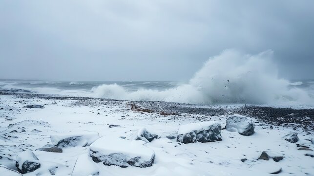 Winter Storm of snow by the seaside