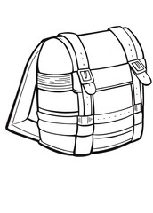 Line drawing backpack clip art game object children coloring thick thin contour stroke product design cartoon detailed 2D art flat illustration prop set outline hiking sports bag fantasy flat style 