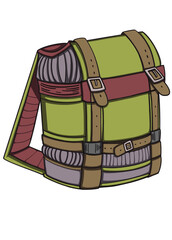 Line drawing backpack clip art game object children coloring thick thin contour stroke product design cartoon detailed 2D art flat illustration prop set outline hiking sports bag fantasy flat style 