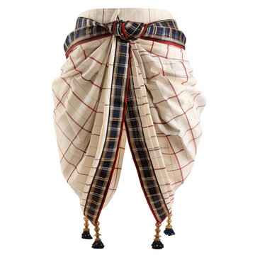 Traditional Dhoti with Intricate Patterns Isolated Without Background