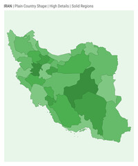 Iran plain country map. High details. Solid Regions style. Shape of Iran. Vector illustration.