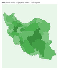 Iran plain country map. High Details. Solid Regions style. Shape of Iran. Vector illustration.