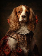 A cute dog wearing a regal dress