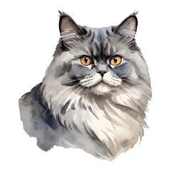 Fototapeta premium Persian Cat Hand Drawn Watercolor Painting Illustration