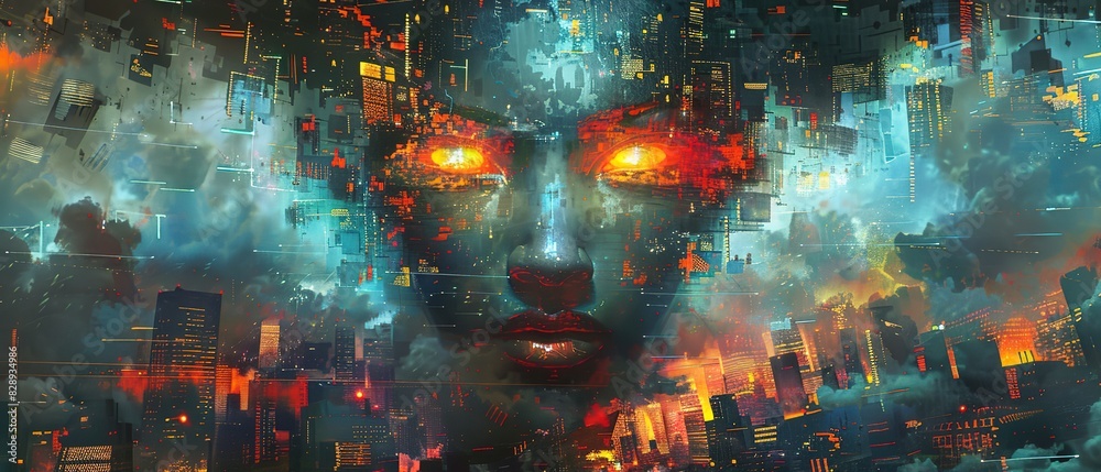 Canvas Prints a woman with an abstract background with technological nuances