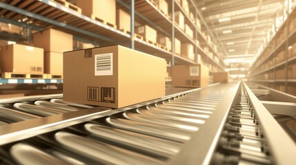 Obraz premium a lot of cardboard boxes on a conveyor belt in a modern warehouse. Generative ai