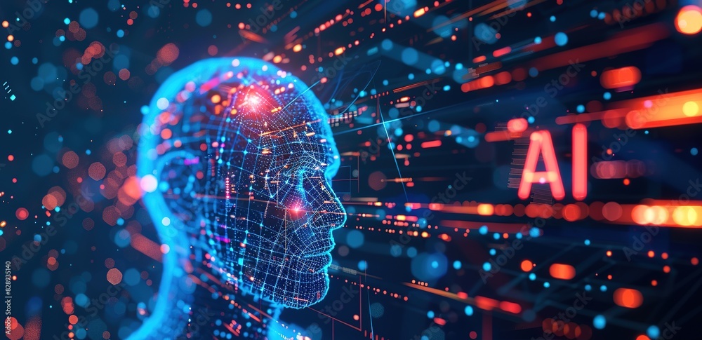 Wall mural a background themed on artificial intelligence and advanced technology with illustrations of humans 
