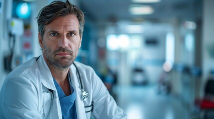 Obraz premium a tired doctor in the emergency room. Generative ai