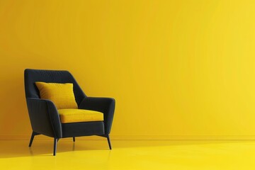 Dark furniture on a yellow background in minimalist style