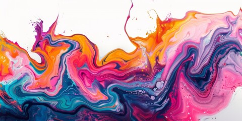 Abstract fluid art with vibrant hues, featuring swirling patterns and marbled effects on an isolated white background, showcasing bold and dynamic colors