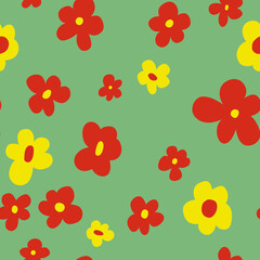 Colorful and fun flower pattern with light green background