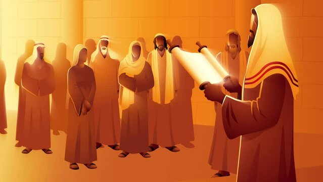 Biblical motion graphic series, Jesus reading the scroll of the prophet Isaiah in the temple