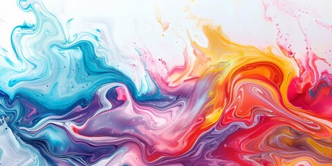 Dynamic fluid art in vibrant colors, showcasing swirling patterns and marbled effects on a clean white background for artistic presentations